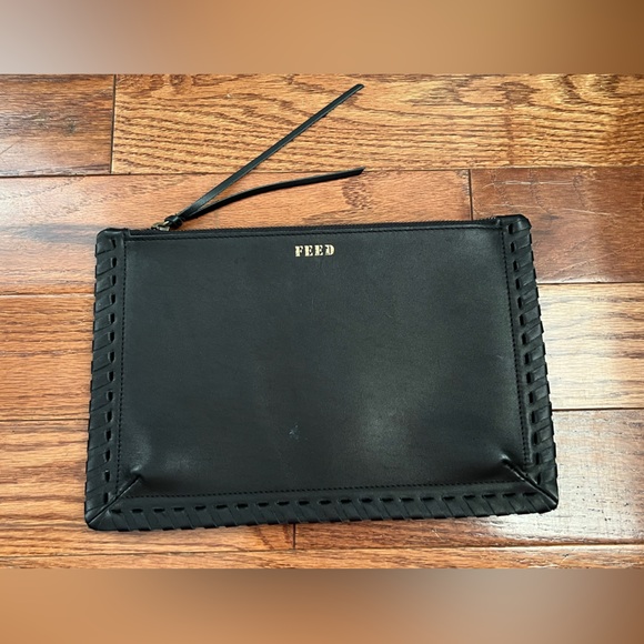 FEED Vegan Leather Black Envelope Clutch Bag - Picture 1 of 5